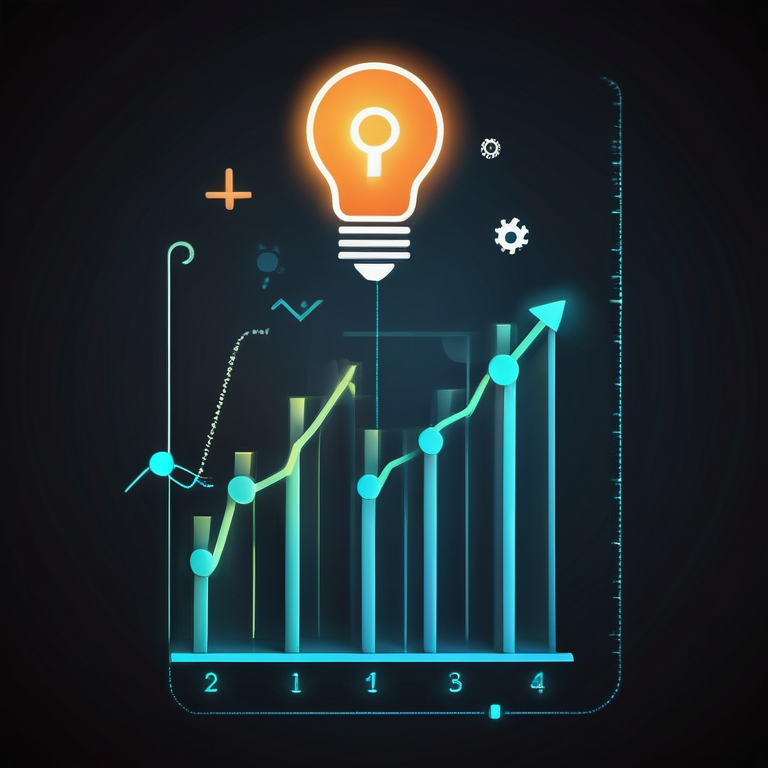 A rising trend graph illuminated with icons symbolizing search optimization and analytics.