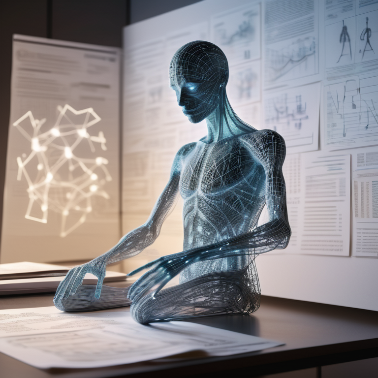A conceptual representation of figures analyzing floating documents, symbolizing AI document understanding.