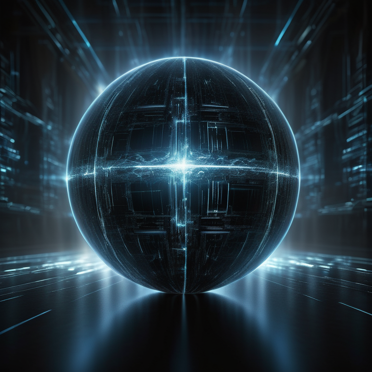 Orb pulsing with energy in a dark, futuristic space, symbolizing the power of AI.