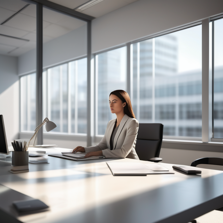 Attorney working on LawVu software in a modern, well-lit office, reflecting efficiency and focus.