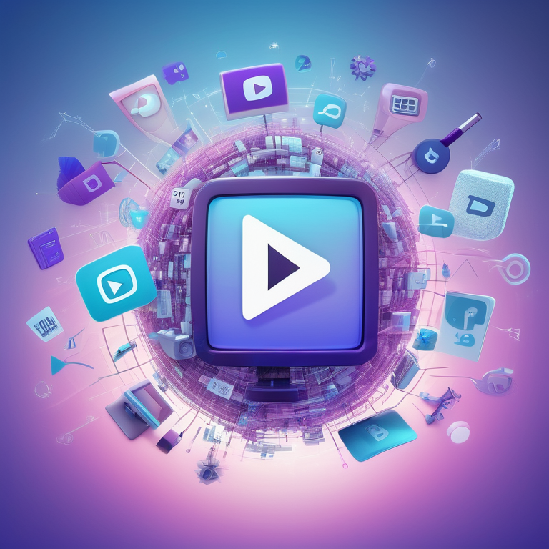 Digital illustration of a YouTube play button with SEO tools signifying search engine marketing on YouTube.