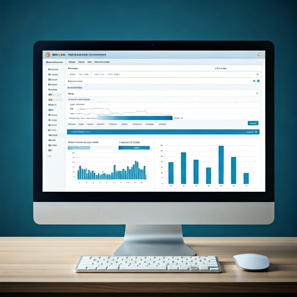 Digital art of a modern digital marketing campaign with an AdWords dashboard, charts, and graphs.