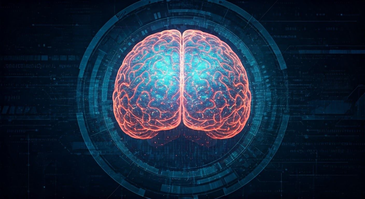 Futuristic AI brain illustration.