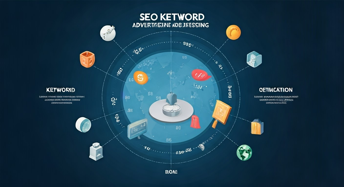 Infographic of SEO keyword advertising process.