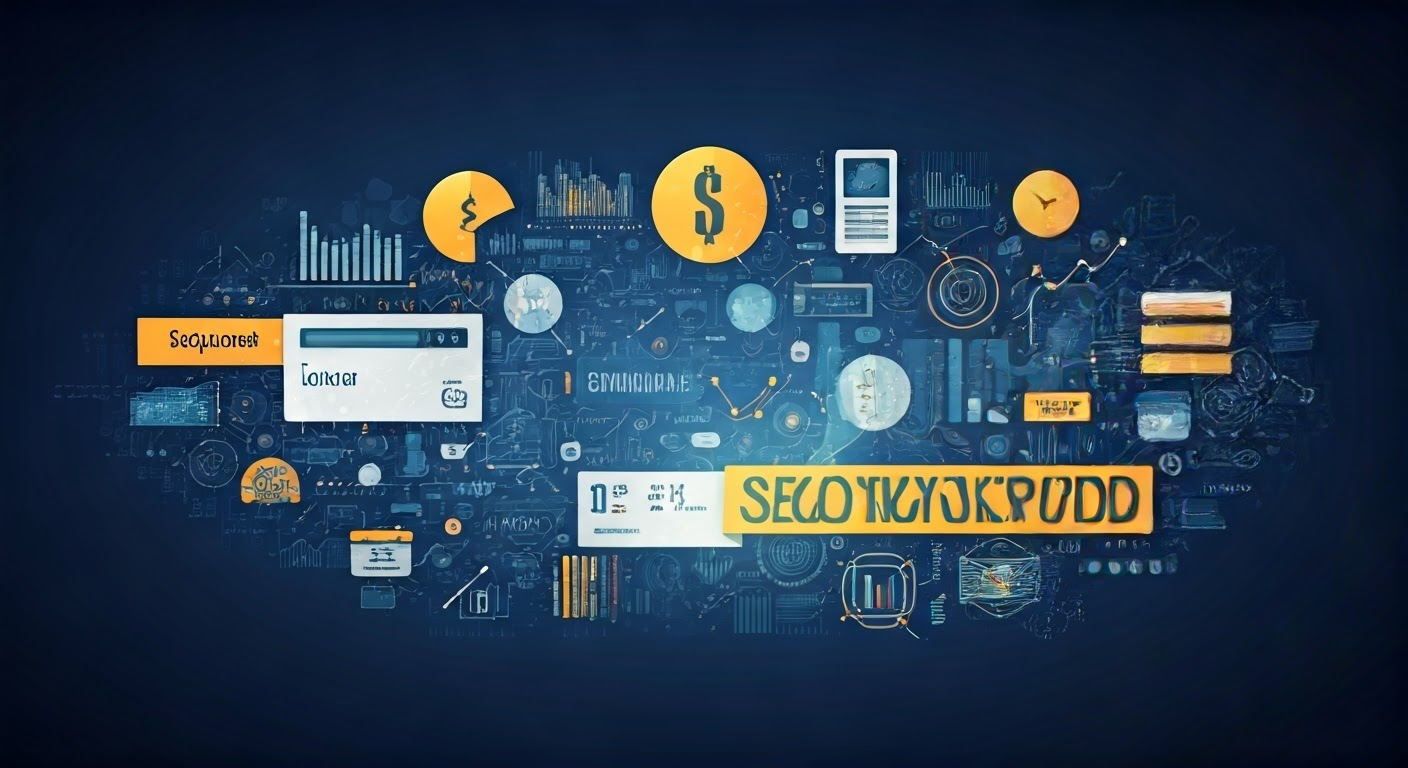 Digital art of SEO keyword advertising concepts.