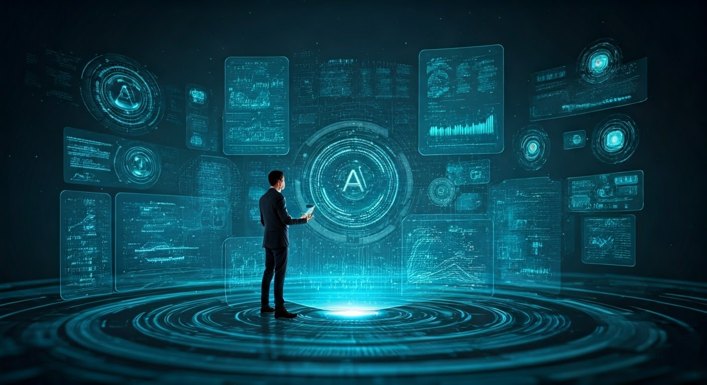 Futuristic digital landscape with Google AI technology