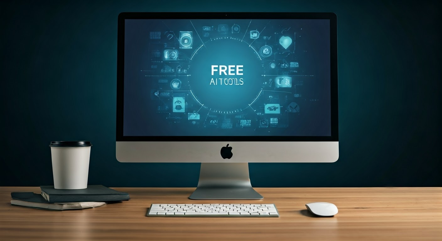 Digital workspace with AI tools display.