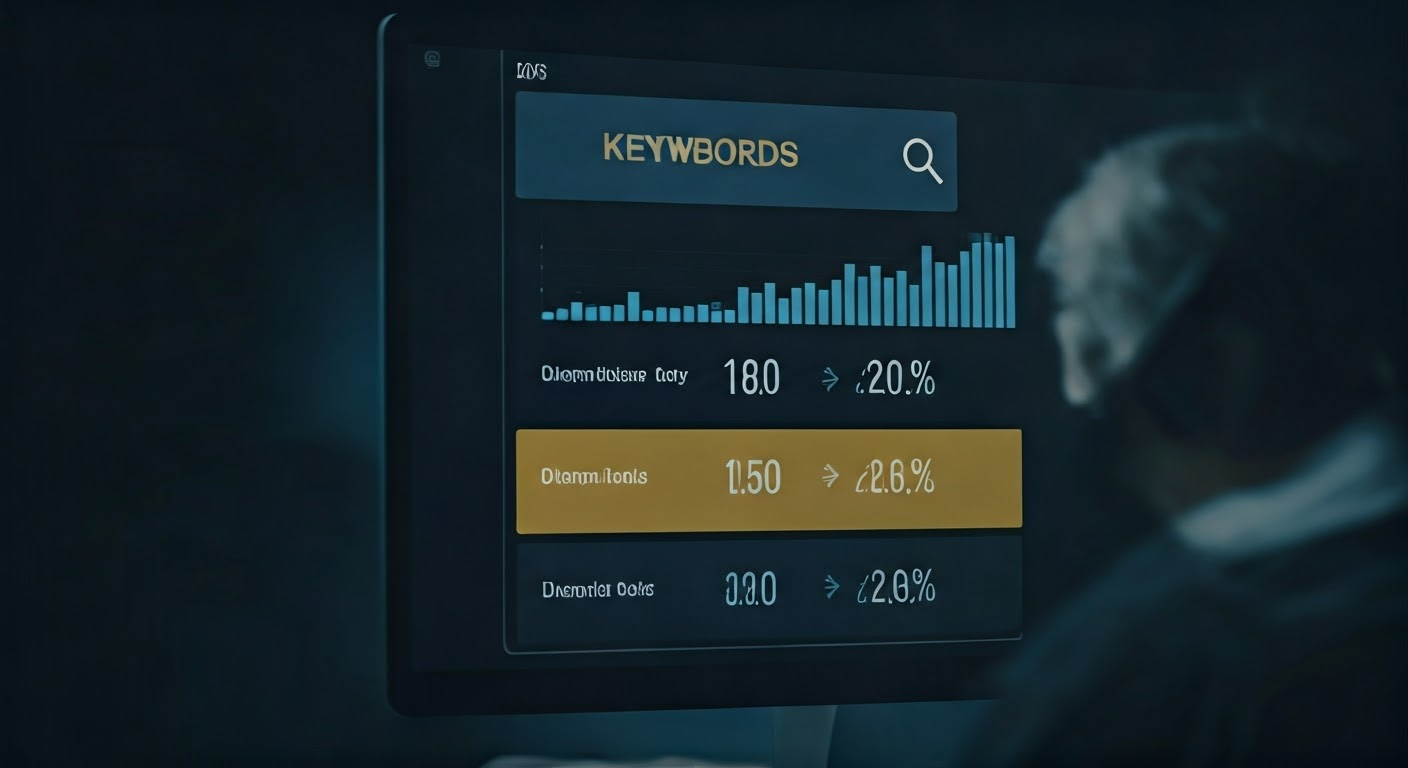 Analyzing keyword metrics for campaigns.