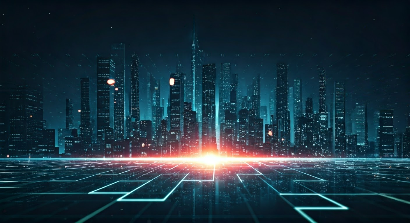Futuristic city skyline representing tech innovation