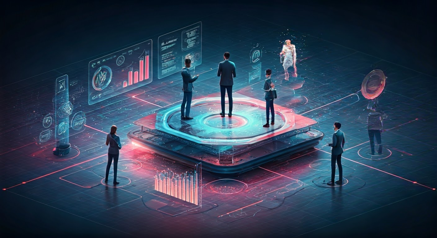 Futuristic marketing landscape with AI