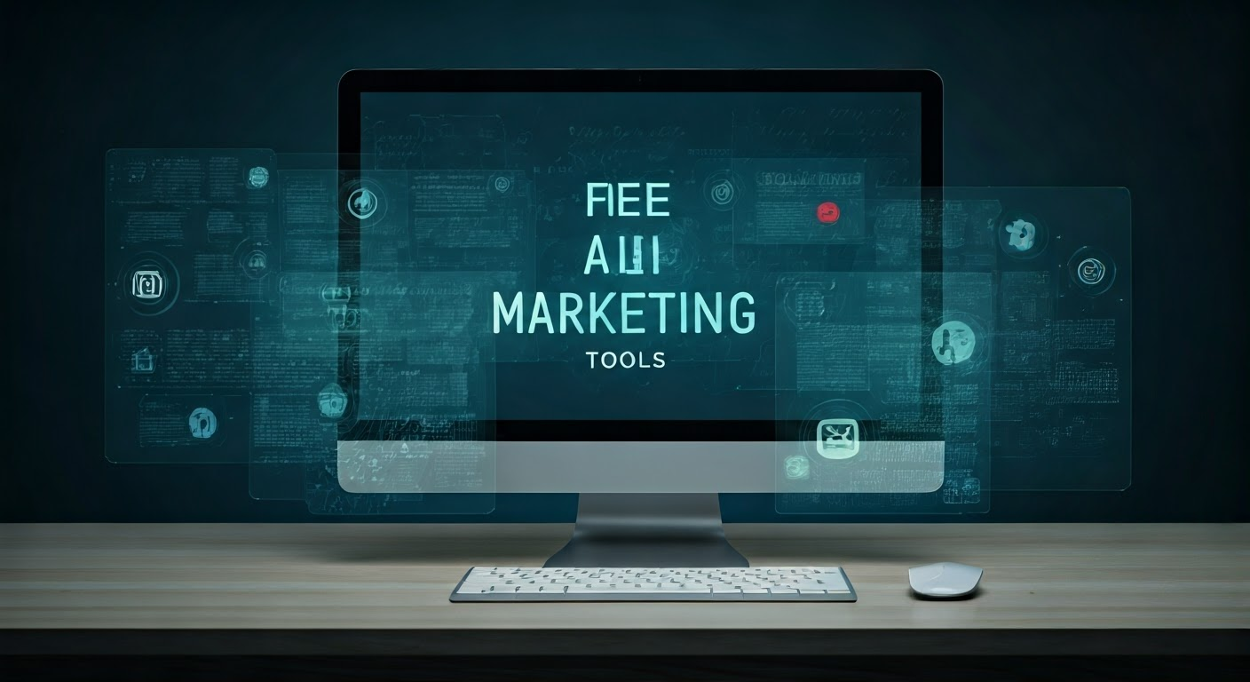 Digital illustration of AI marketing tools