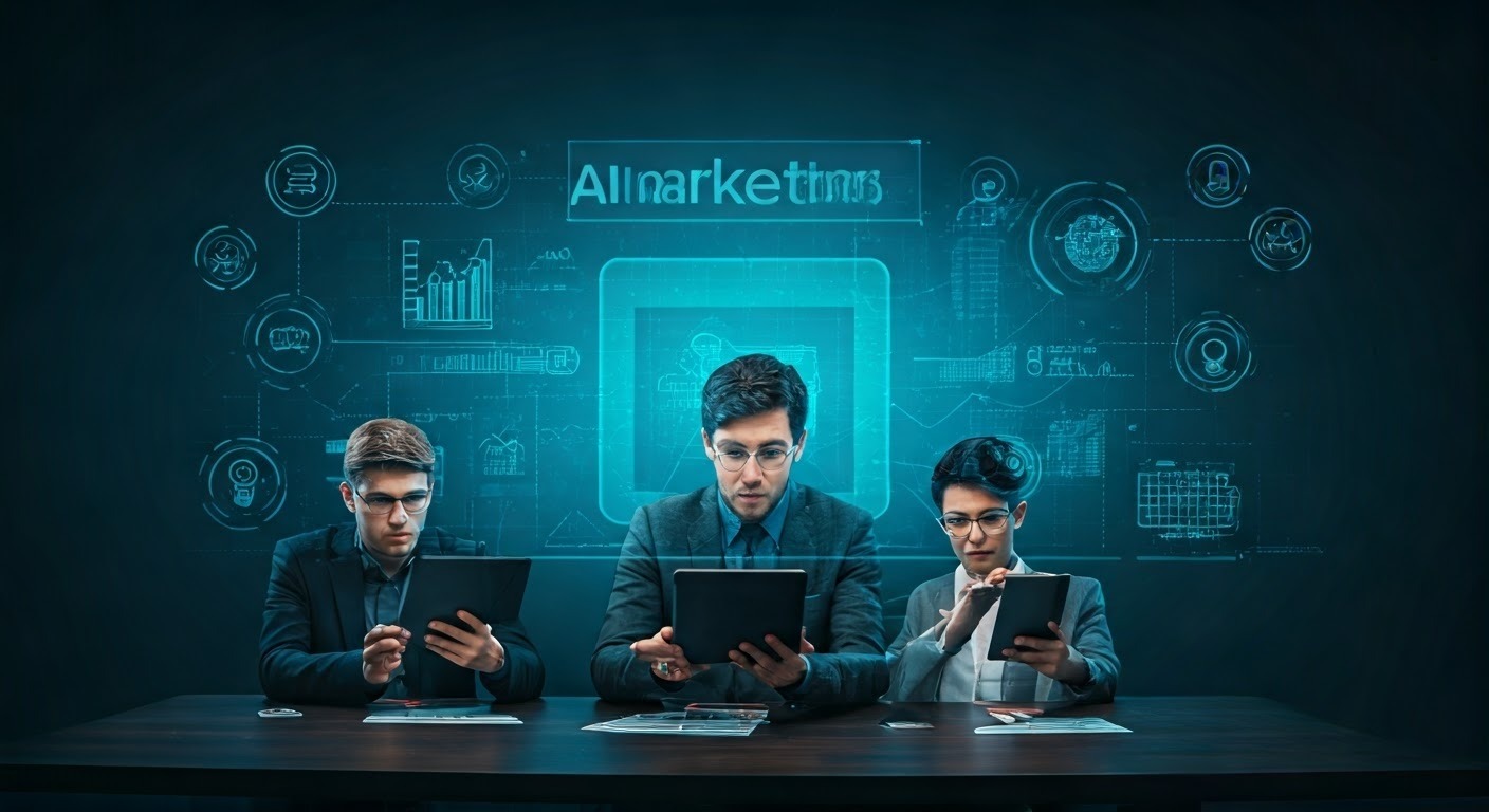 Marketers analyzing AI marketing data