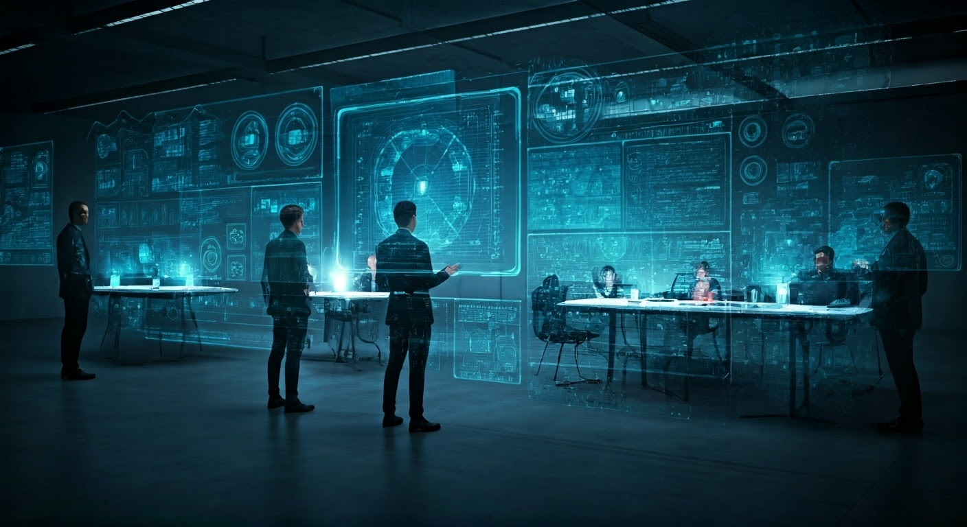 Futuristic AI communication scene