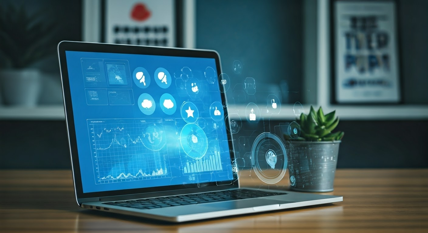 Workspace with social media icons