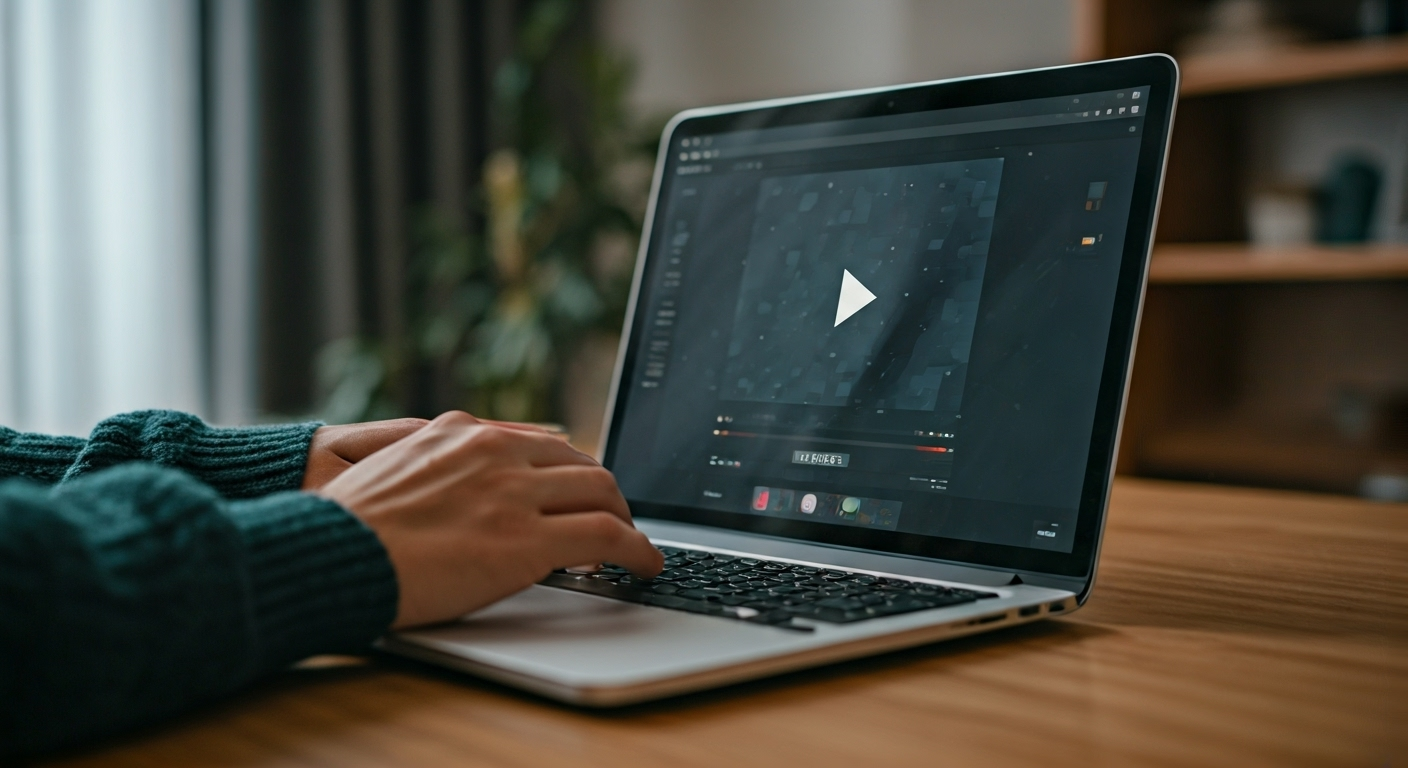 User creates AI videos at laptop