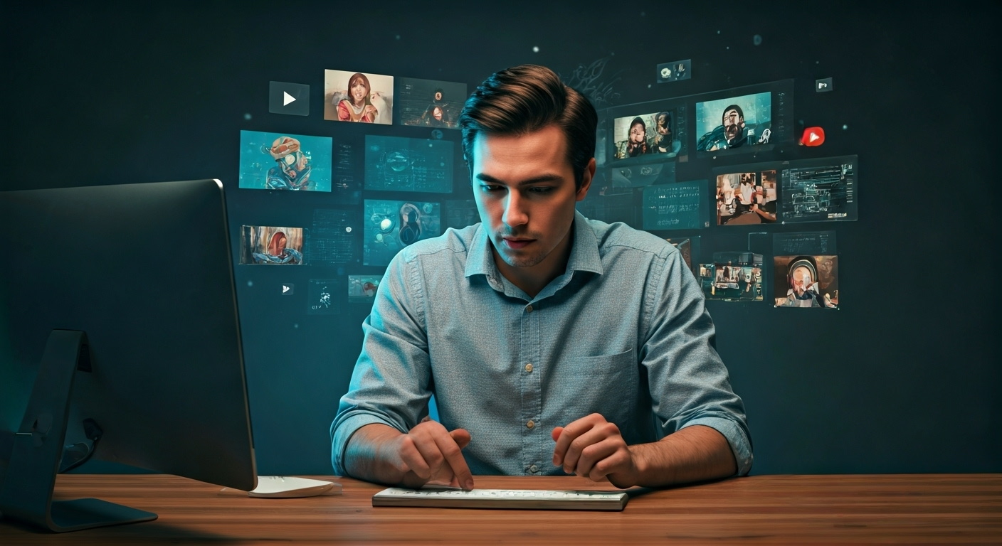 Creator with floating video icons