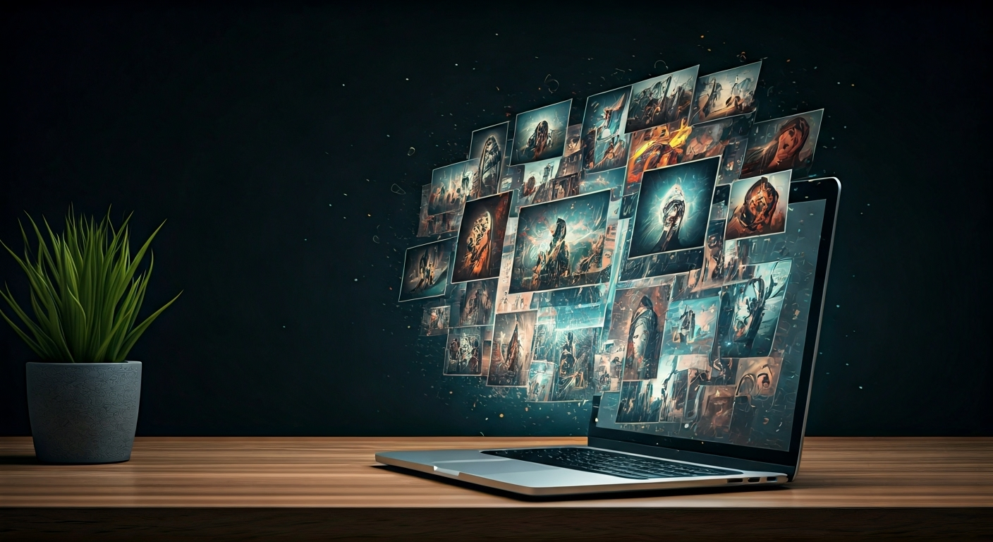 AI art emerging from laptop