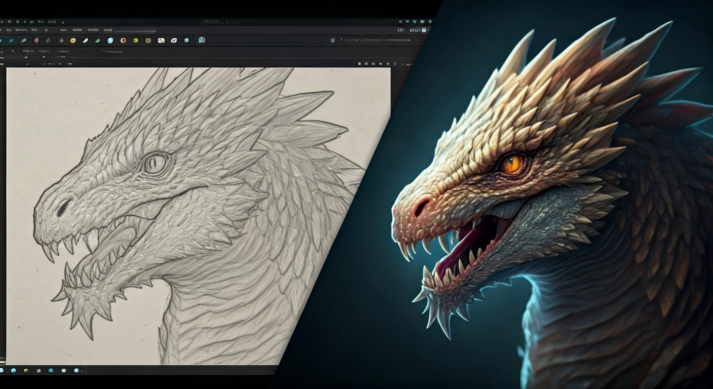 Creature art progression stages