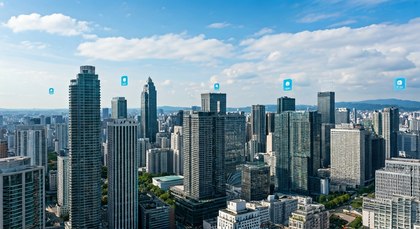 cityscape with real estate icons