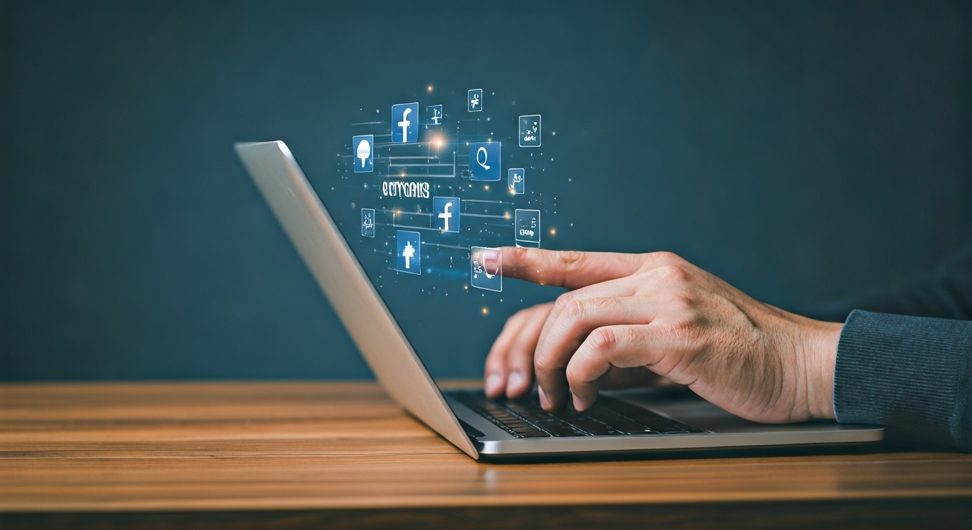 Searching keywords on Facebook laptop
