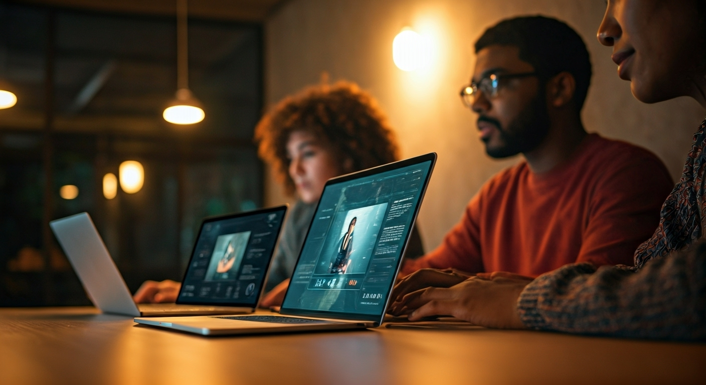 People using AI video tools together