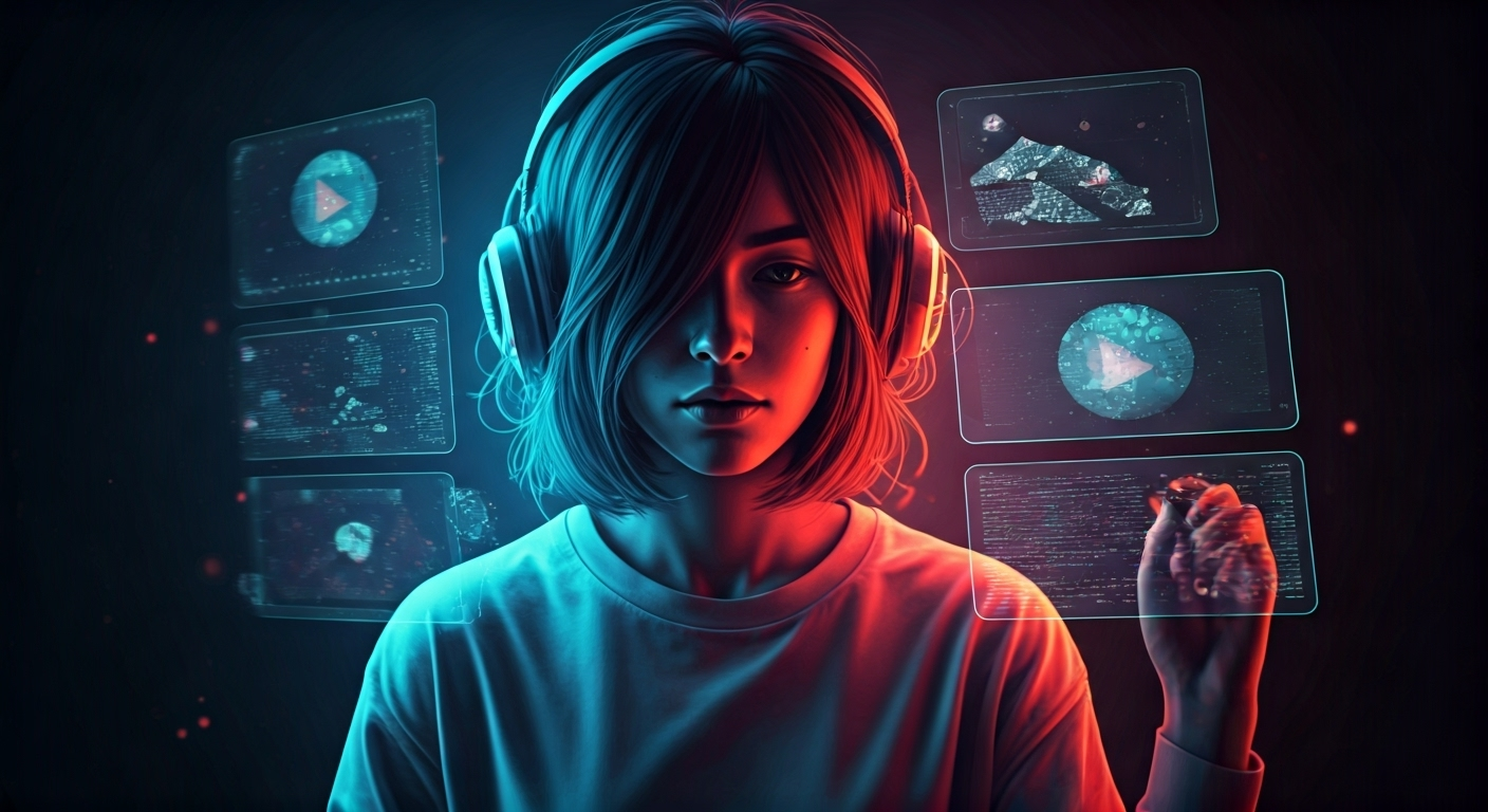 Artist using futuristic AI video tools