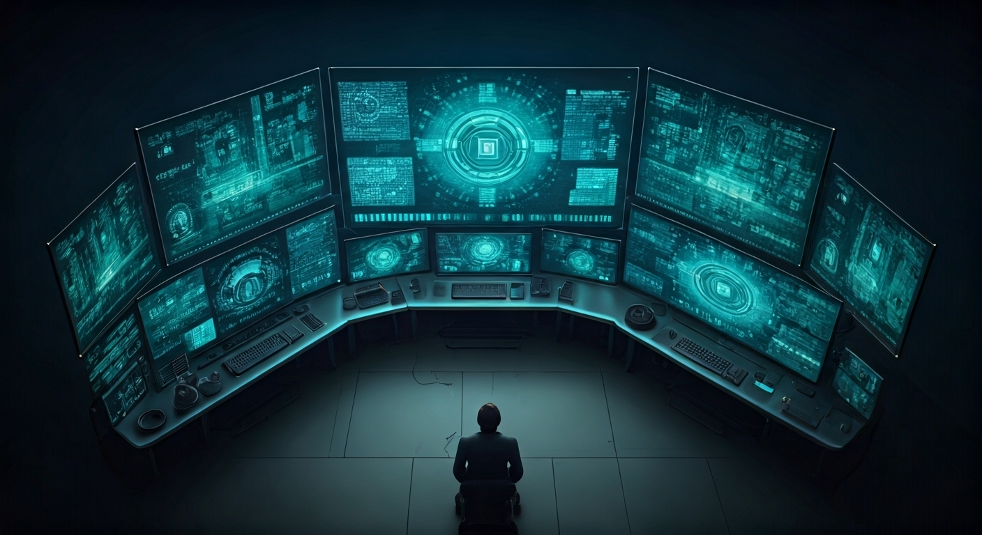 futuristic workspace with AI videos