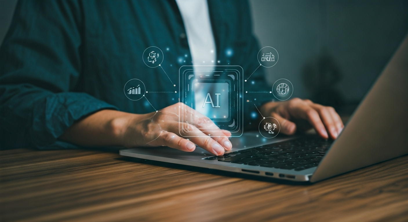 Marketer with AI strategy icons