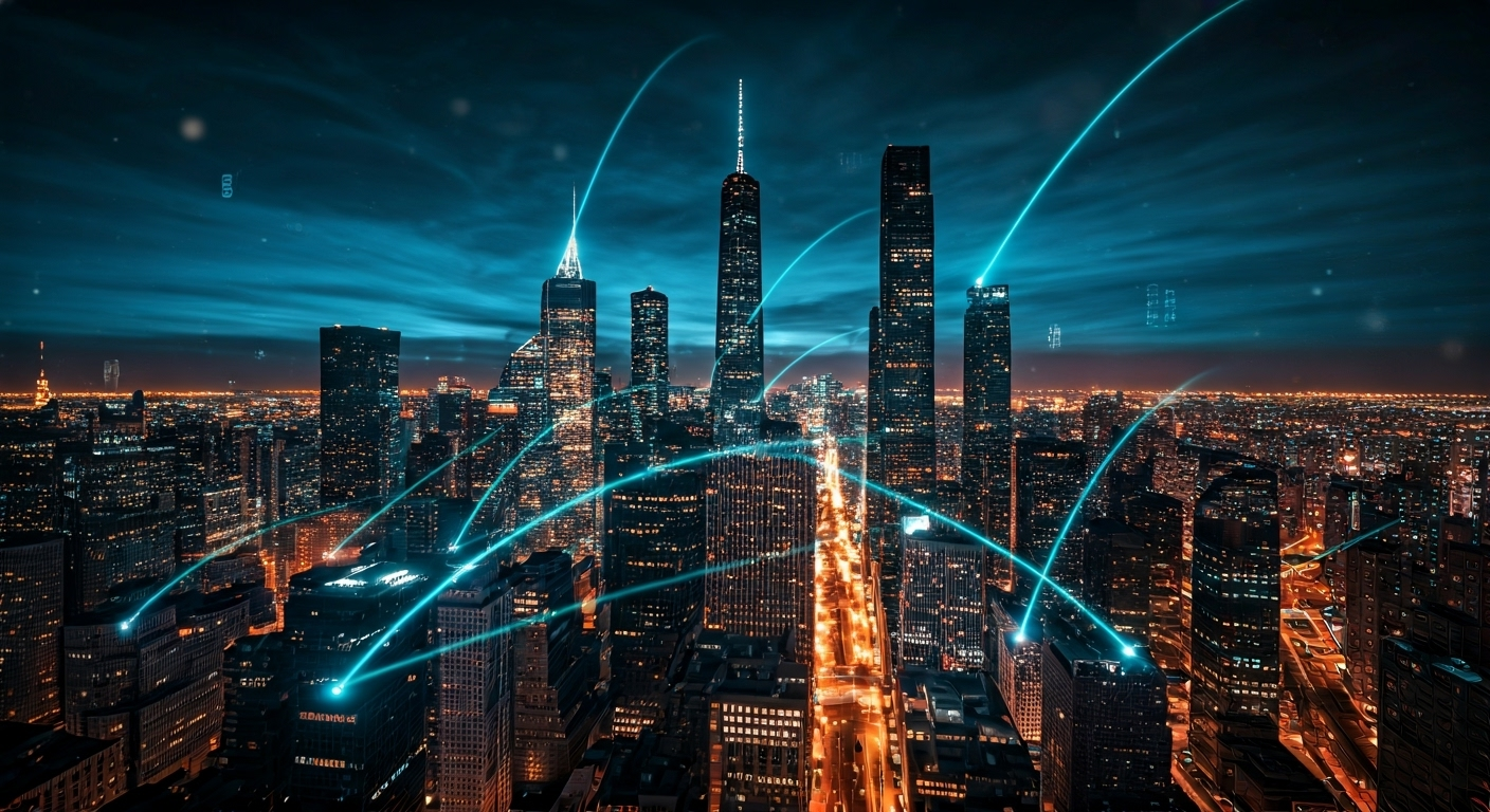 AI-driven cityscape at night