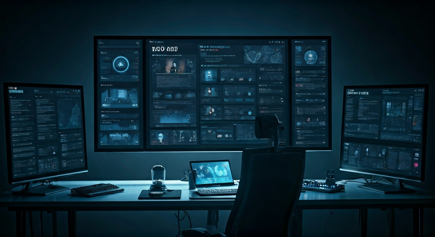 Workspace with AI tools screens