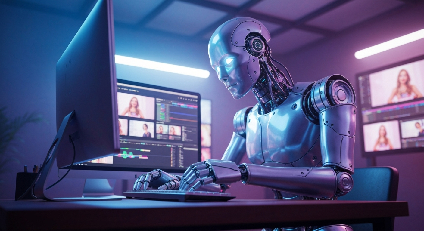AI robot editing video