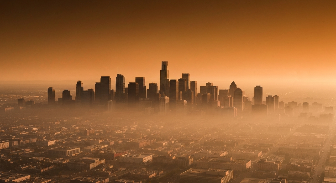 US city skyline facing climate stress