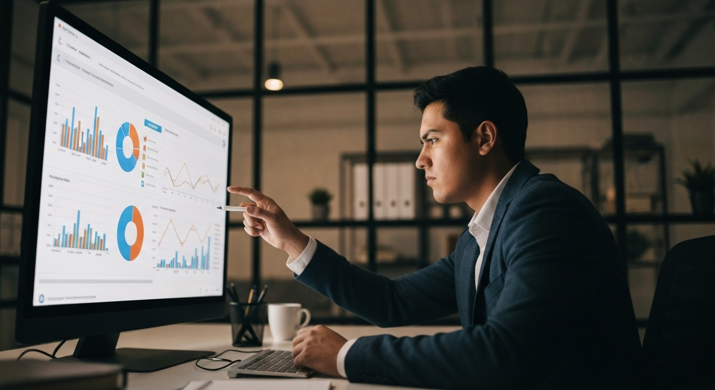 User analyzing charts on screen