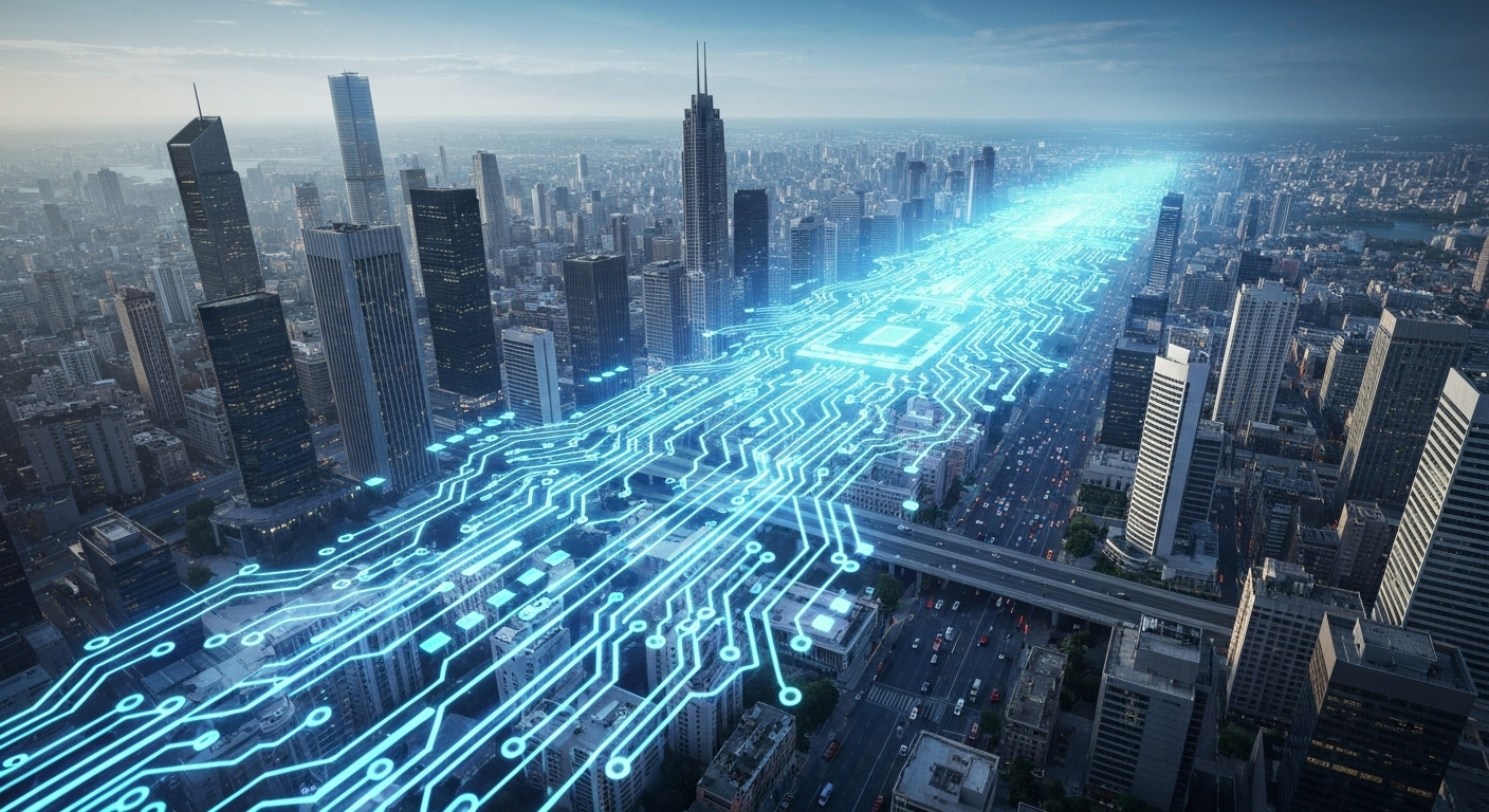 AI circuit merging with cityscape