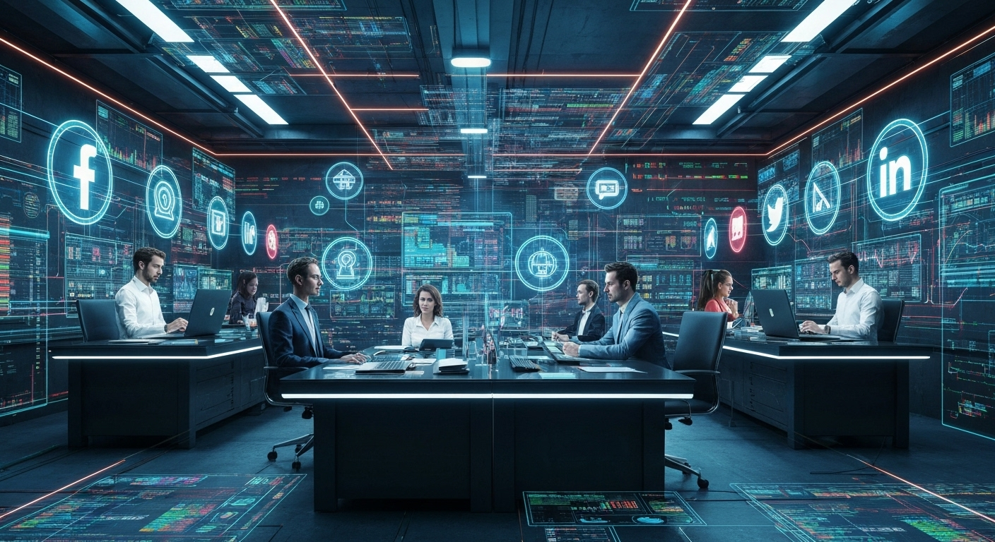 Futuristic digital marketing command center
