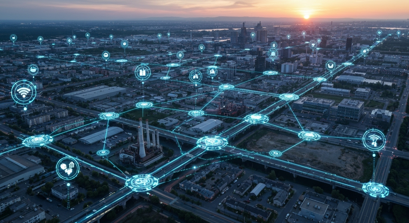 futuristic city with edge AI network