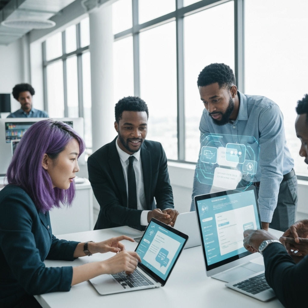 Team collaborating on AI platform