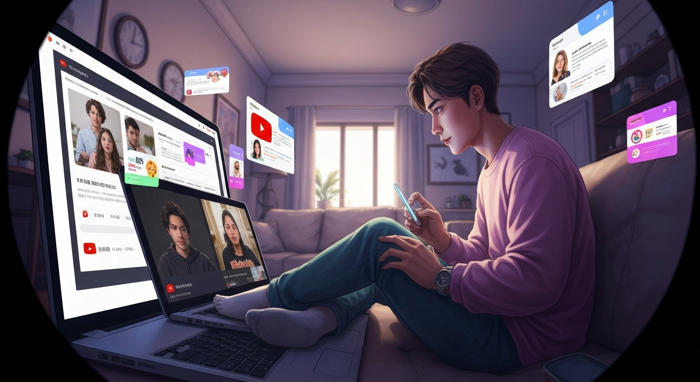 Person watching YouTube with AI ads