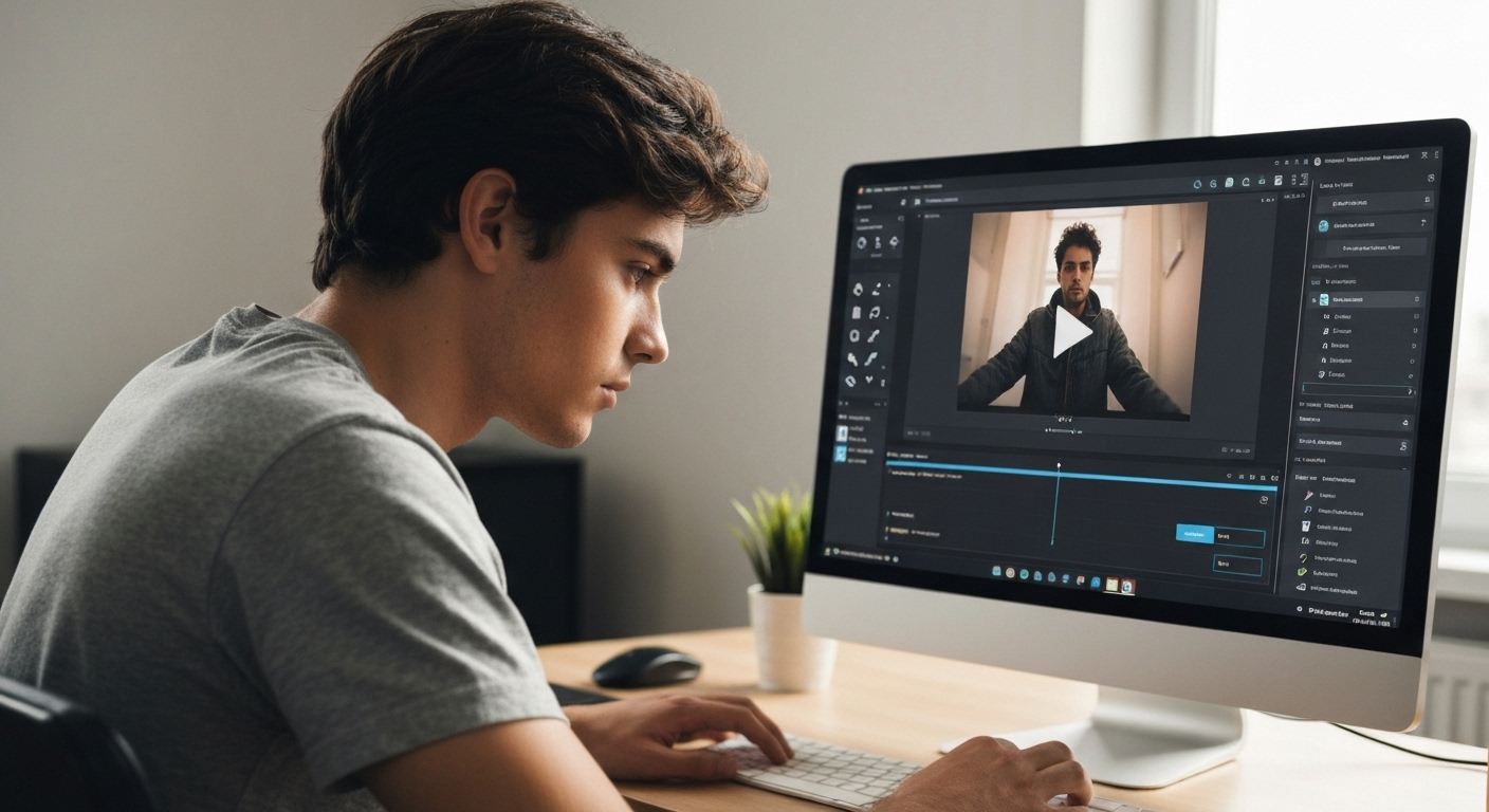 Person using AI video creator software