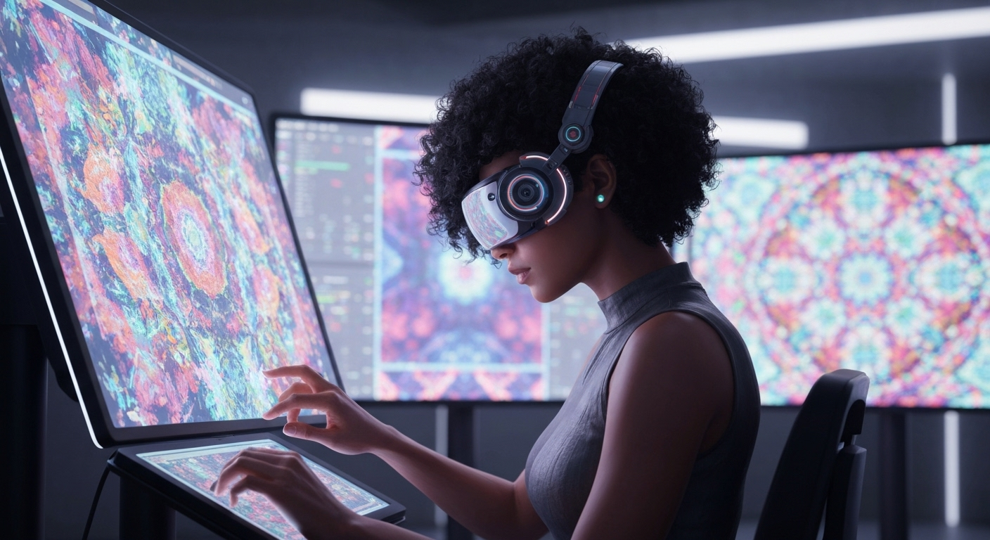 AI artist with futuristic artwork