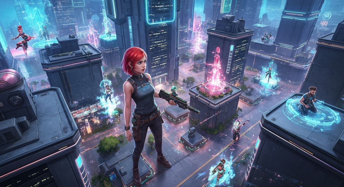 Futuristic AI gaming landscape