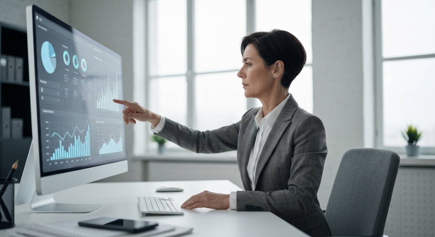 Marketer analyzing data interface