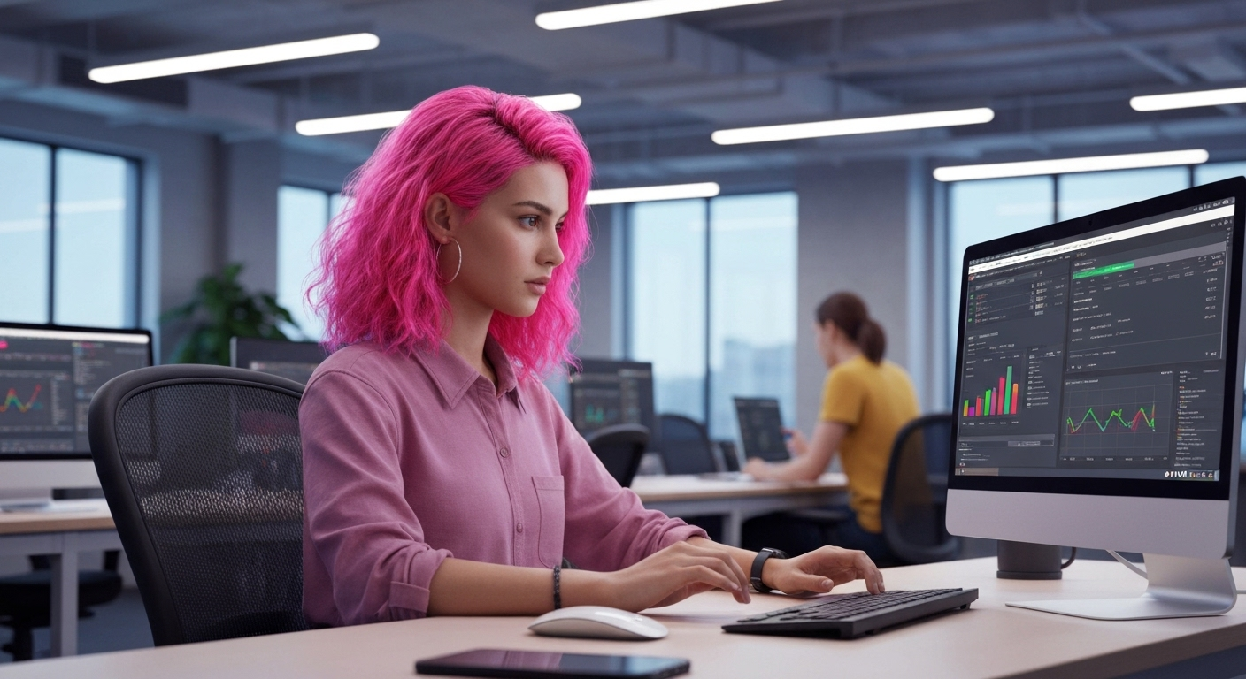 AI marketer at computer desk