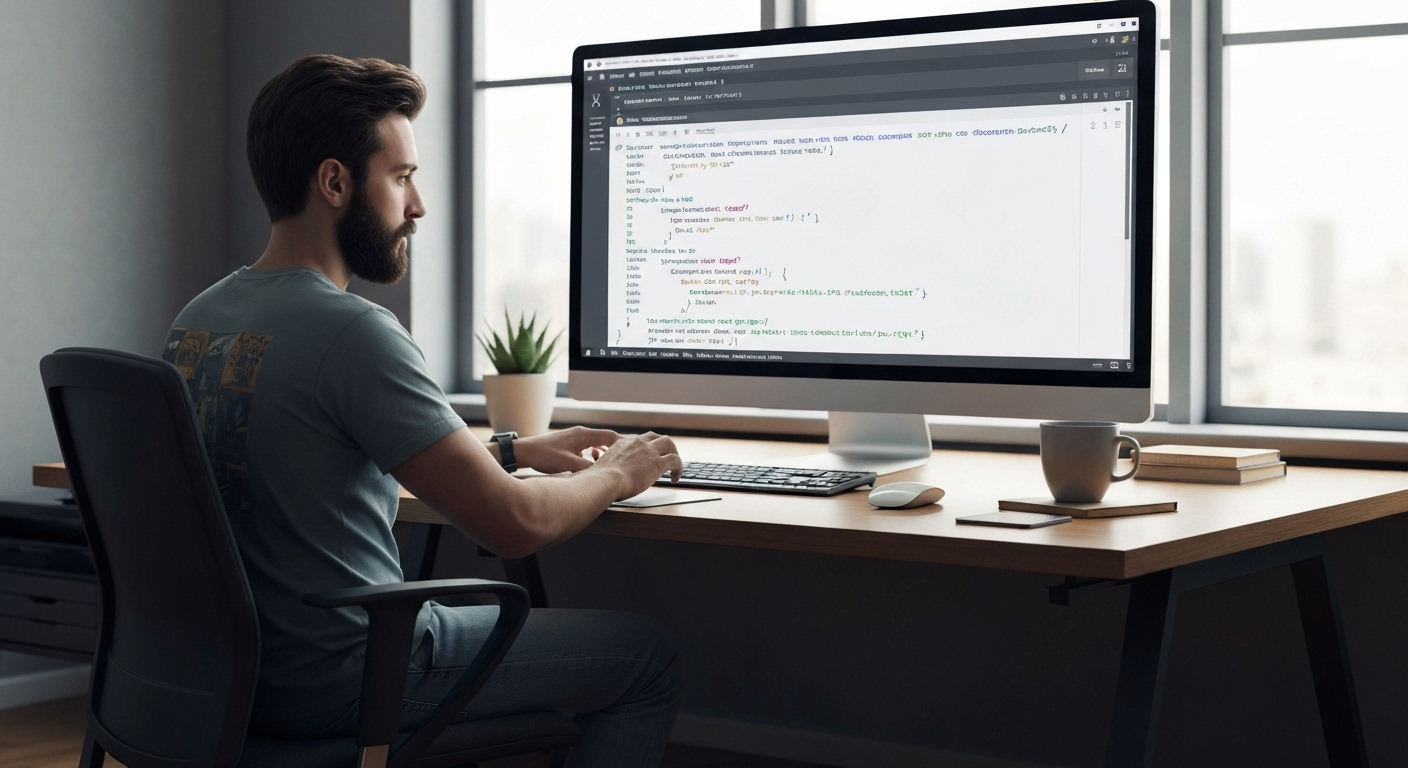 Developer using AI code review tool