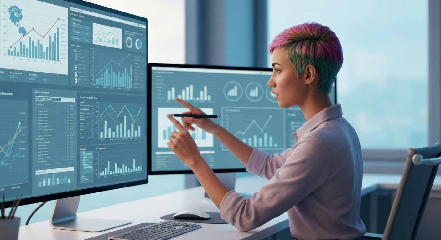 Digital marketer analyzing growth charts