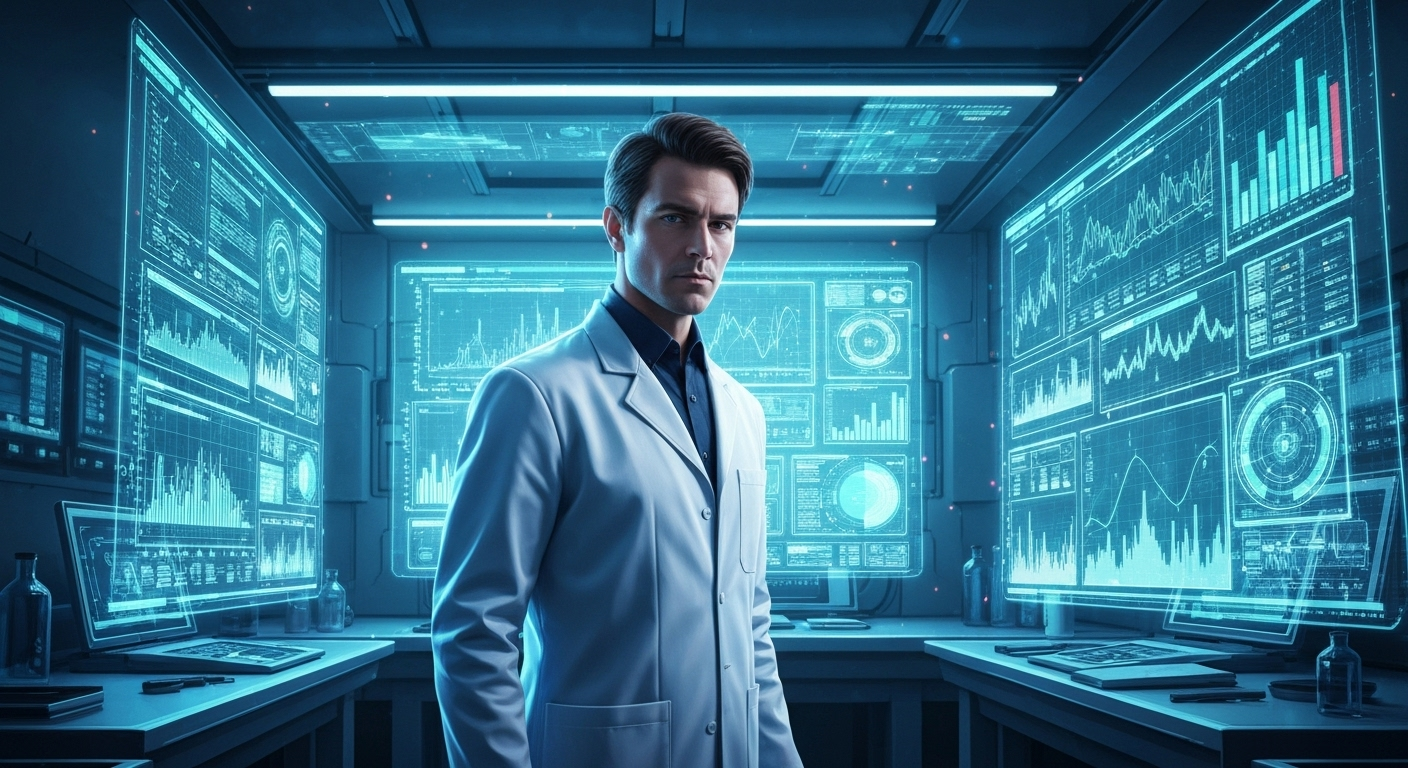 Futuristic researcher with holograms