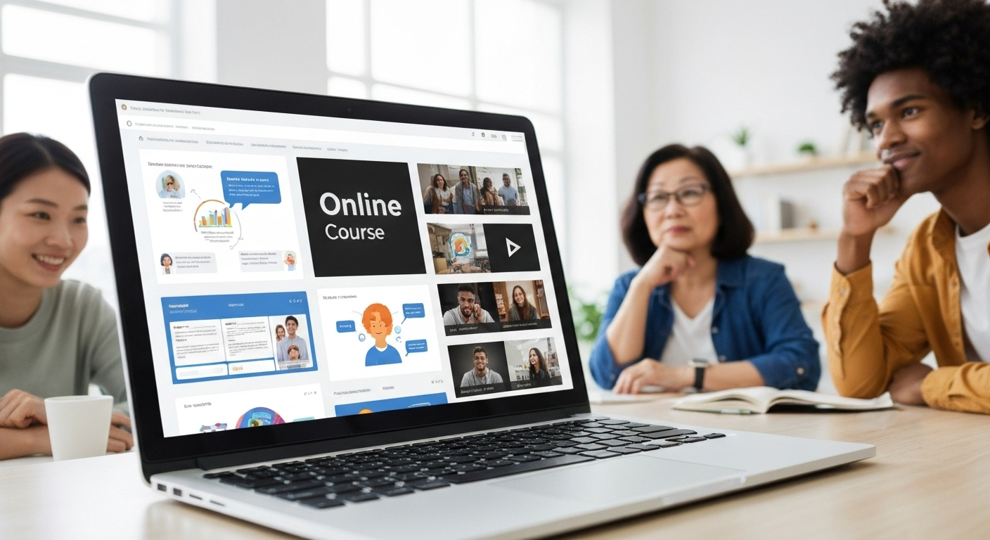 Laptop with dynamic course interface, digital art