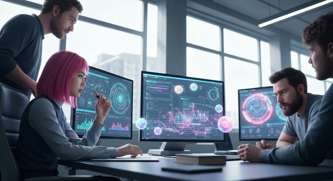 Developers collaborating in digital workspace