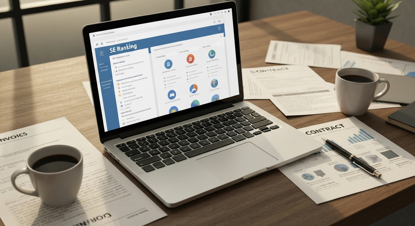 Laptop with SE Ranking dashboard