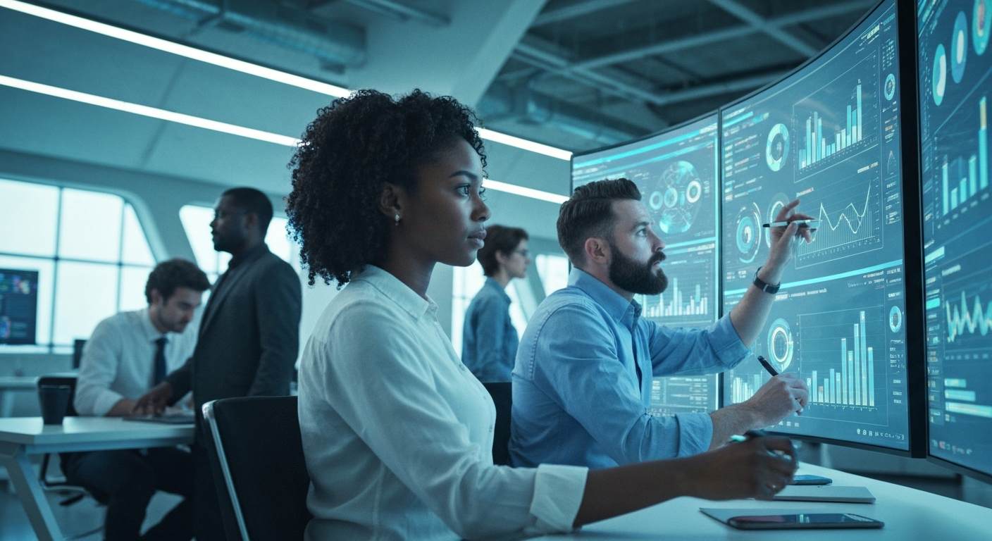 AI-powered workspace with data screens